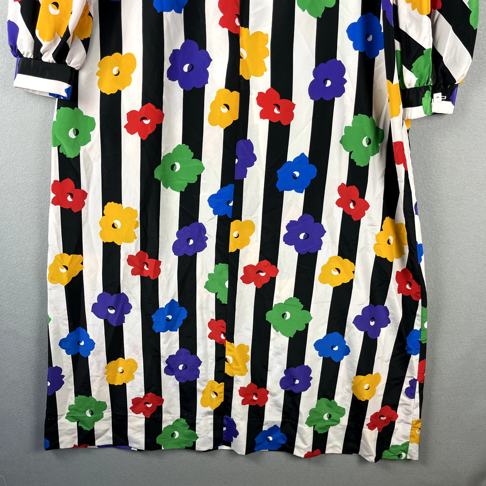 Vintage David Brown Saks Fifth Ave House Dress Womens Large Floral Stripe Artsy - Picture 4 of 16